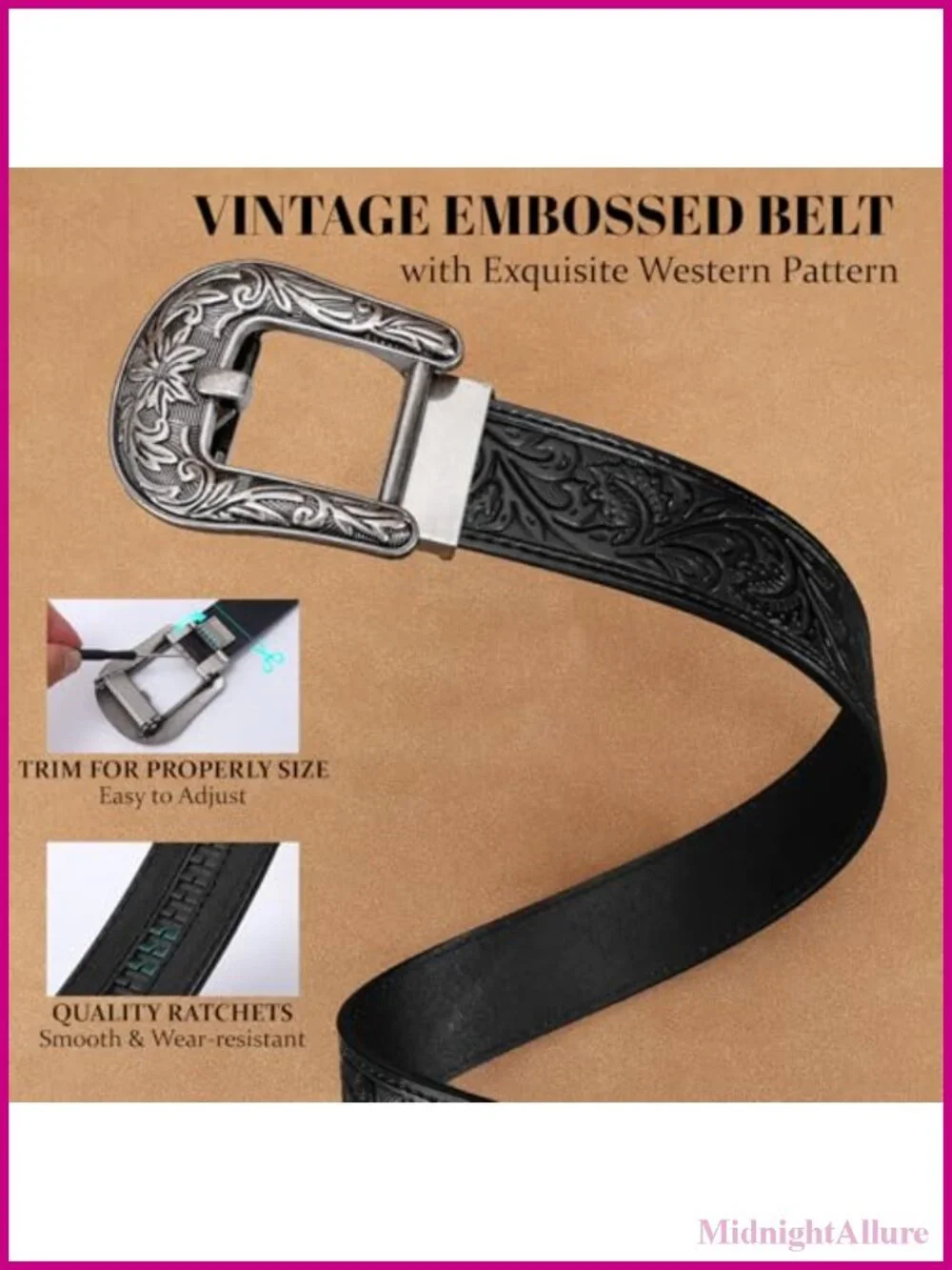 Western Cowboy Ratchet Belt Leather Automatic Buckle Adjustable
